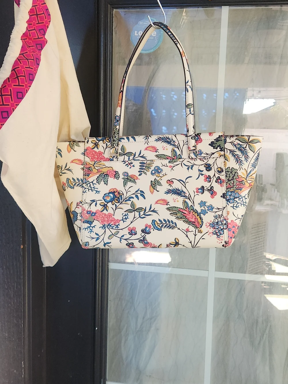 Floral Print Cream Tote Bag with Dual Handles - Picture 3 of 6